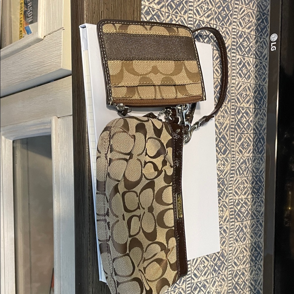Coach Brown and Tan Signature Wristlet Set